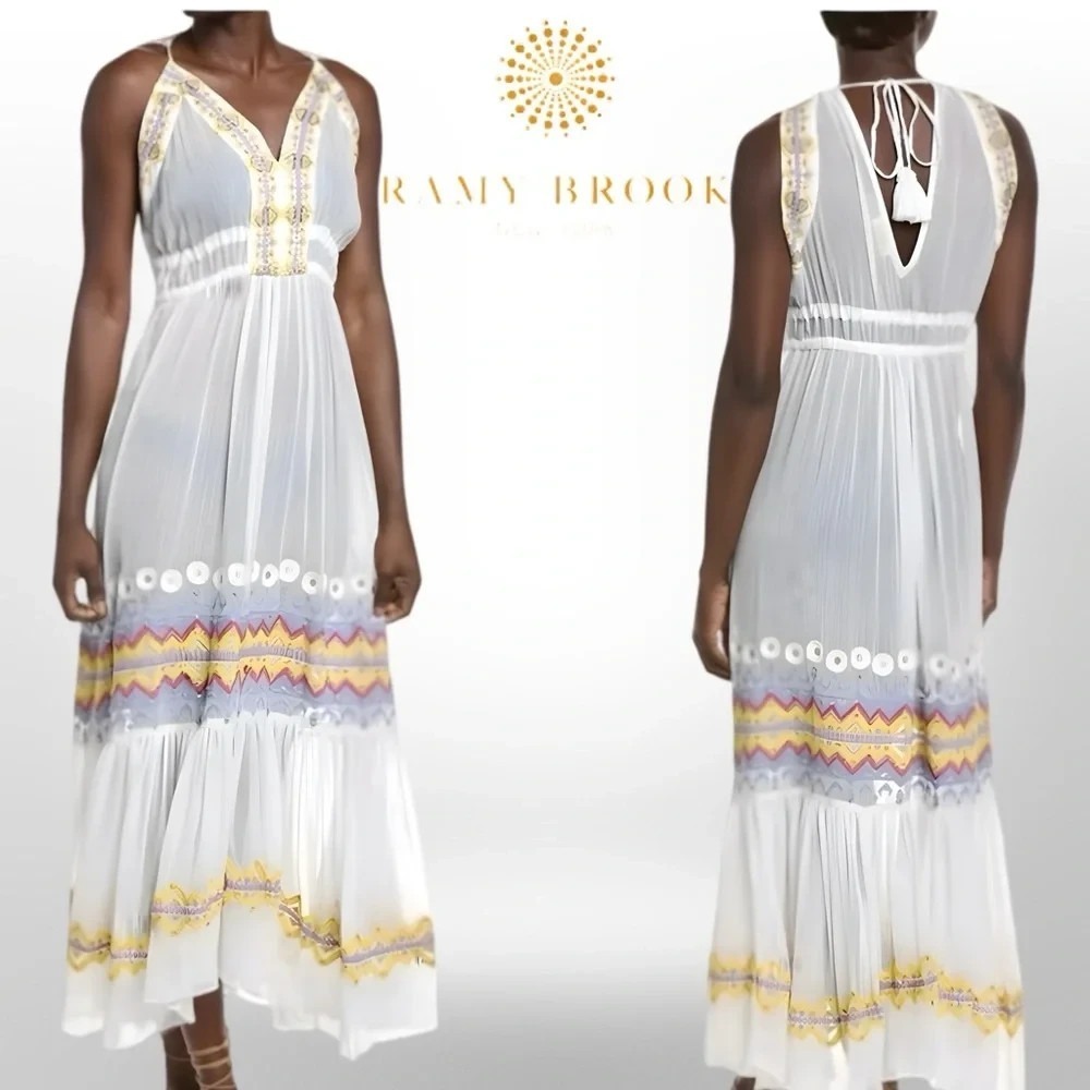 NEW Ramy Brook Sienna Embroidered Chiffon Swim Cover-Up Maxi Dress White XL $365 - Picture 16 of 16